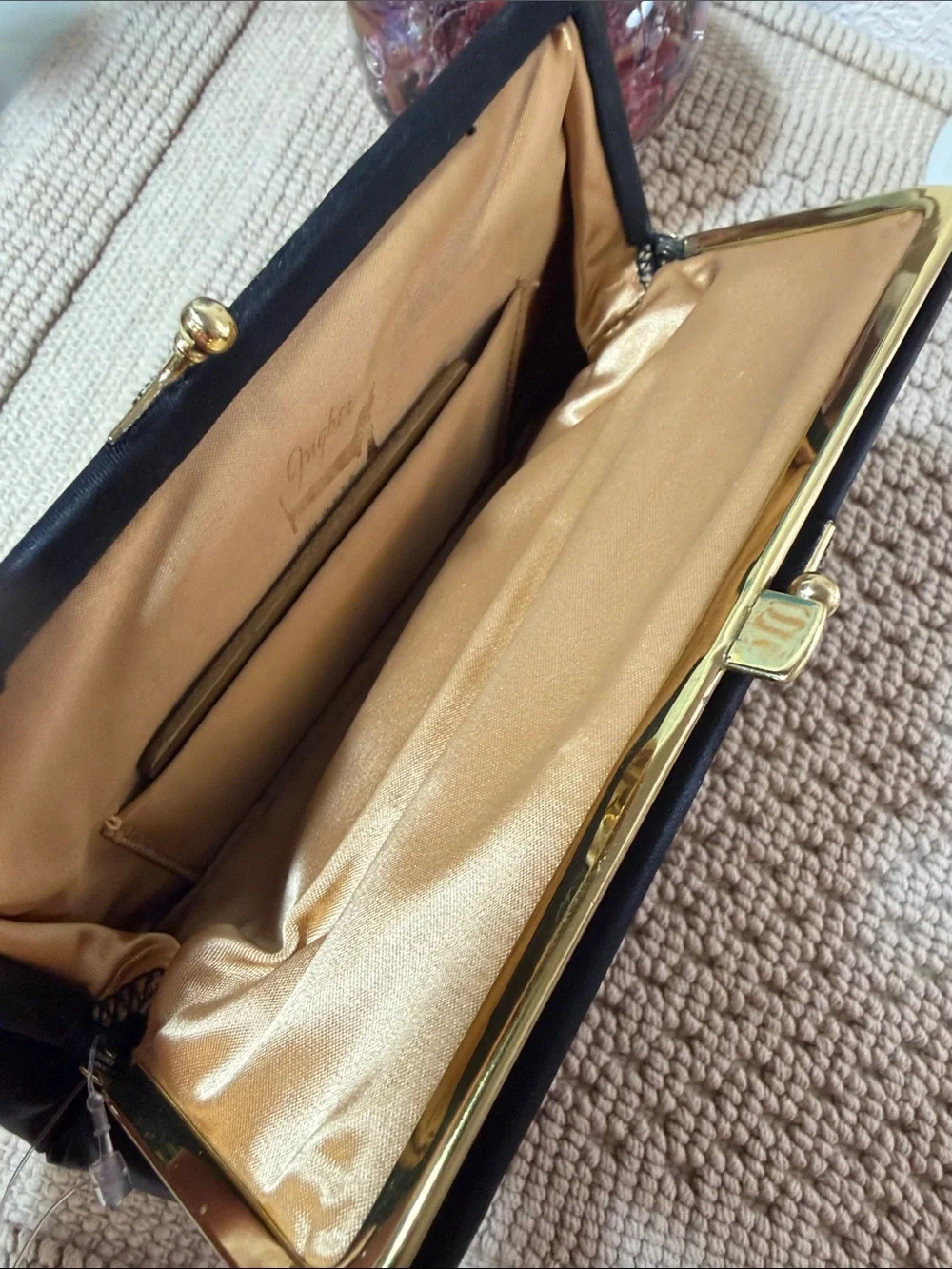 Vintage Ingber USA Black Satin Convertible Chain Clutch Evening Bag